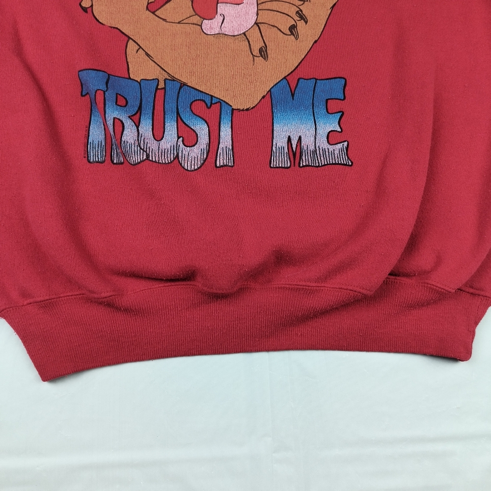 Vintage 80s sweatshirt Lee big bad wolf teletrend 1987 trust me XL Red USA Made - Picture 7 of 16